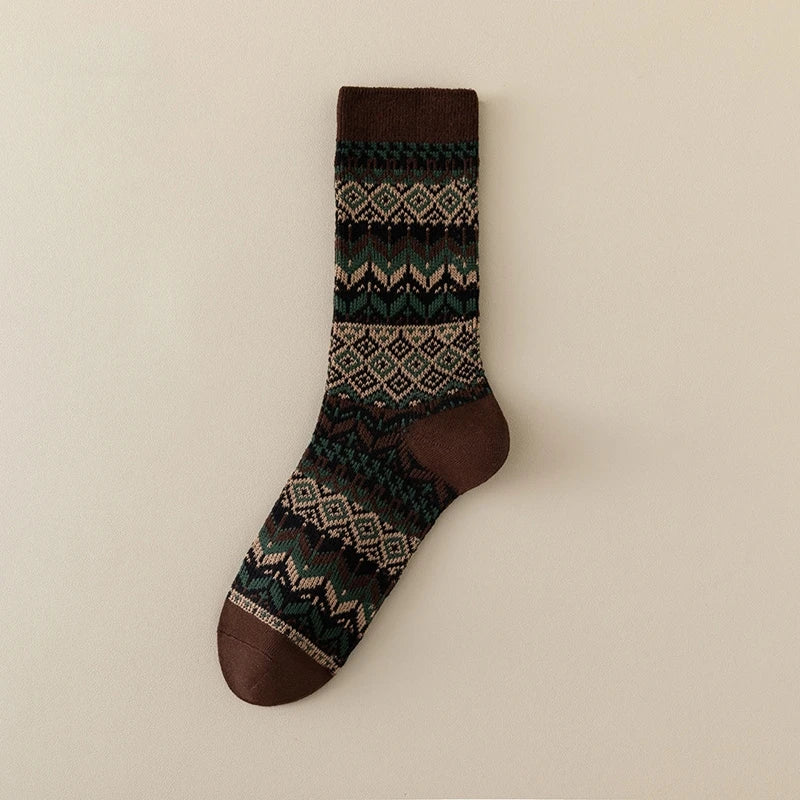 Lbsfy 10 Pairs Men's Cotton Crew Socks Retro Breathable and Sweat-absorbing Winter Sock Fair Style Ethnic Pattern Geometric Man Socks