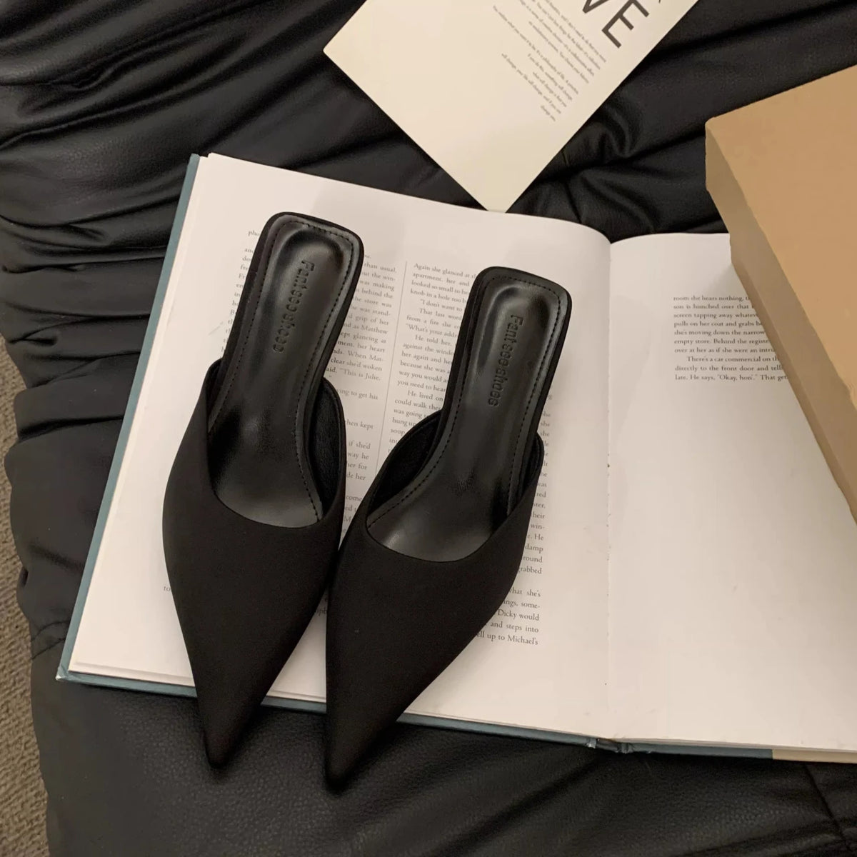 LBSFY -New Pointed Toe Women Mules Slipper Fashion Candy Color Ladies Elegant Dress Sandal Square Low Heel Slip on Slides Shoes