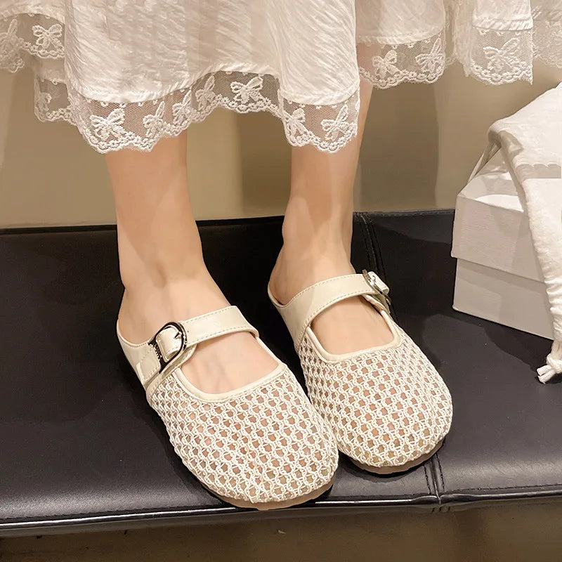 LBSFY -Shoes Woman's Slippers Cover Toe Slides 2025 Summer Soft Flat Flat Shoes Female Cover Toe Slippers Women Summer Pantofle Slides