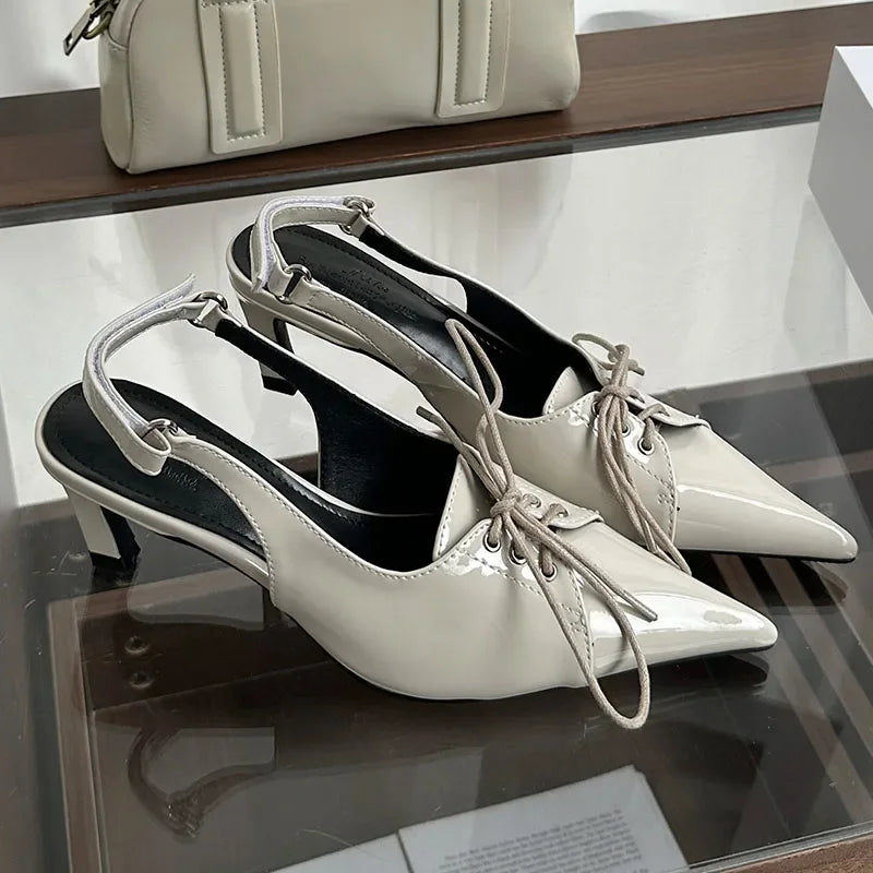 Lbsfy Lace-up Pointed Toe Pumps Women Fashion Luxury High Heels Ladies Footwear 2025 Elegant Sandals for Women Zapatos De Mujer