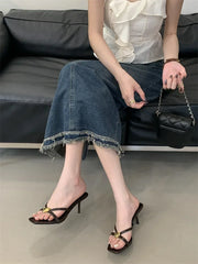 LBSFY -Summer Fashion Square Toe Women Slippers Narrow Band Sandals Thin Low Heels Party Female Slide Shoes Zapatos De Mujer