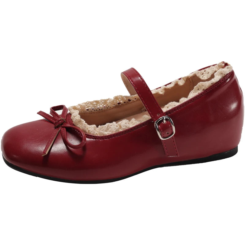 LBSFY -Square Toe Shallow Mouth Vintage French Flat Lace Mary Jane Women's Shoes New with Skirt Bow Strap Single Shoes