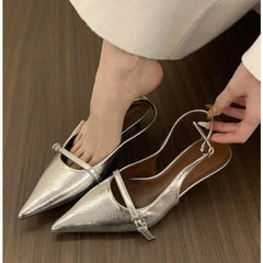 LBSFY -Pointed Toe Buckle Strap Ladies Sandals Gold Shallow Fashion Sexy Party Slingbacks 2026 Summer High Heeled Shoes Woman