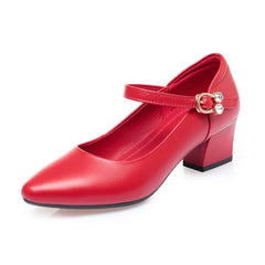 LBSFY  -  Women Spring Shoes Mid Heel 2025 Genuine Leather Women Commuter Shoes Round Toe Shallow Mouth Large Size 41 42 43 Women's Shoes