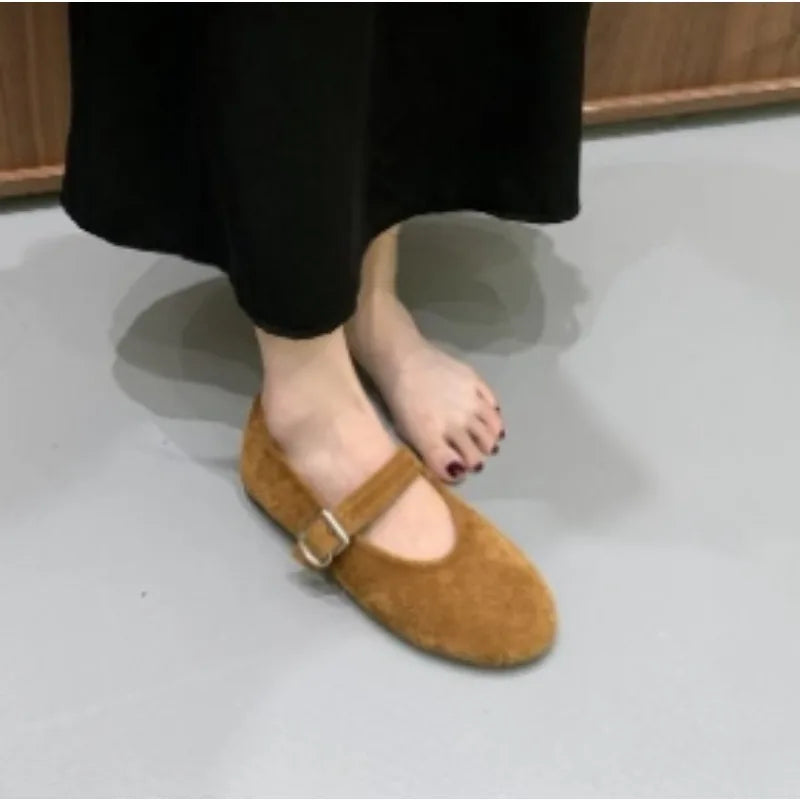 LBSFY -New Style Fashion Women's Ballet Flats Retro Red Double Belt Buckle Decoration Casual High Quality Big Size Lady Mary Jane Shoes