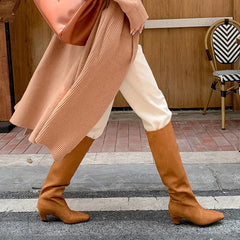 LBSFY  -  Fashion Knee High Boots Women New High-Quality Suede Square Toe Straight Leg High Heels Simple Commuter Long Boots