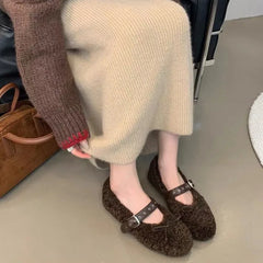 LBSFY -New Women's Shoes Woman Flats Low Heels Casual Female Sneakers Slip-on Loafers Fur Round Toe Shallow Mouth Boat Slip on Winter