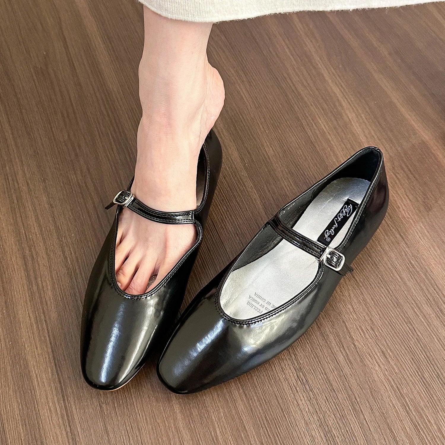 LBSFY -Brand Women Silver Flats Fashion Square Toe Shallow Ladies Slip On Ballet Shoes Soft Casual Flat Mary Jane Shoes Mujer