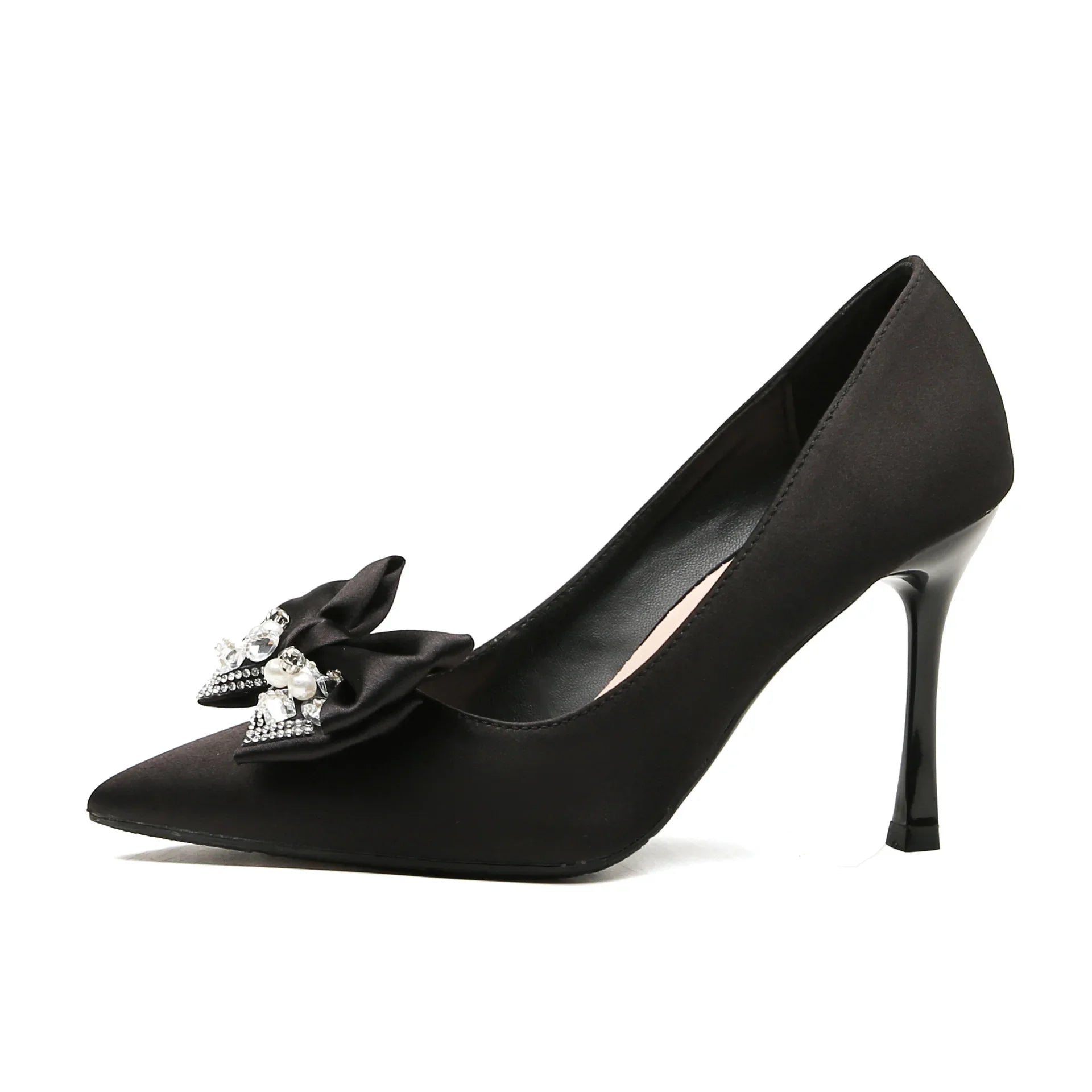 LBSFY  -  Size 30-44 Pointed Toe Stiletto Heel Bow High Heels Women Pumps White Wedding Shoes Plus Size Work Heel Shoes For Women