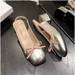 LBSFY -Summer Women's Flats Sliver Boat Shoes Square Toe Slip on Flat Shoes for Woman Ballet Flats Comfortable Bow Women's Sandals