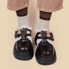 LBSFY  -   Cute Girls Uniform Chunky Princess Shoes Female Women Brown Platform Pumps Retro Loafers Winter Warm Plush Shoes