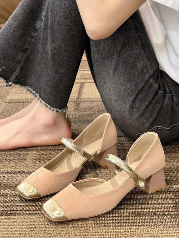 LBSFY  -   Summer Elegant Causal Sandal Women Basic Shallow Square Toe Pumps Office Lady Non Slip Vintage Shoes Korean Fsahion Comfort