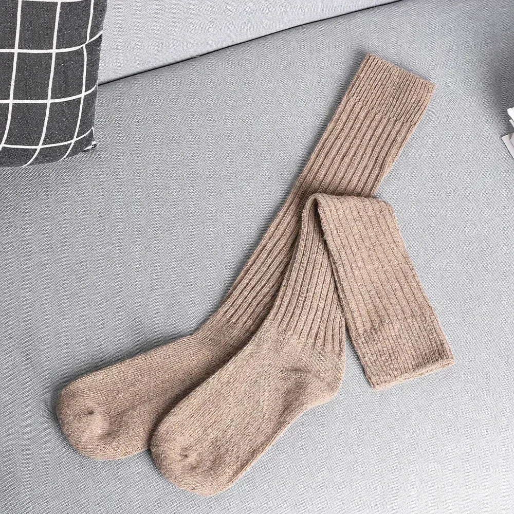 Lbsfy Soft Wool Long Socks Women Autumn Winter Thicken Cashmere Solid Knitted Stocking Skinny Casual Knee High Fluffy Warm Girls Socks