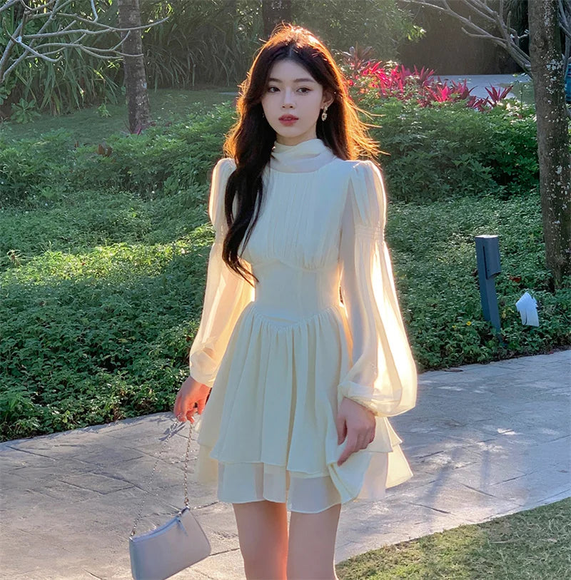 LBSFY -Elegant Long Sleeve Evening Dresses for Women Spring Slim Lace Up A-Line Party Prom Casual Dress Fashion French Female Clothing