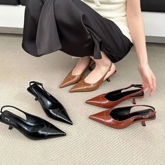 LBSFY  - New Women Sandals Fashion Slingback Woman Mules Shoes Pointed Toe Elegant Low-heel Shoes Pumps Dress Shoes Mujer
