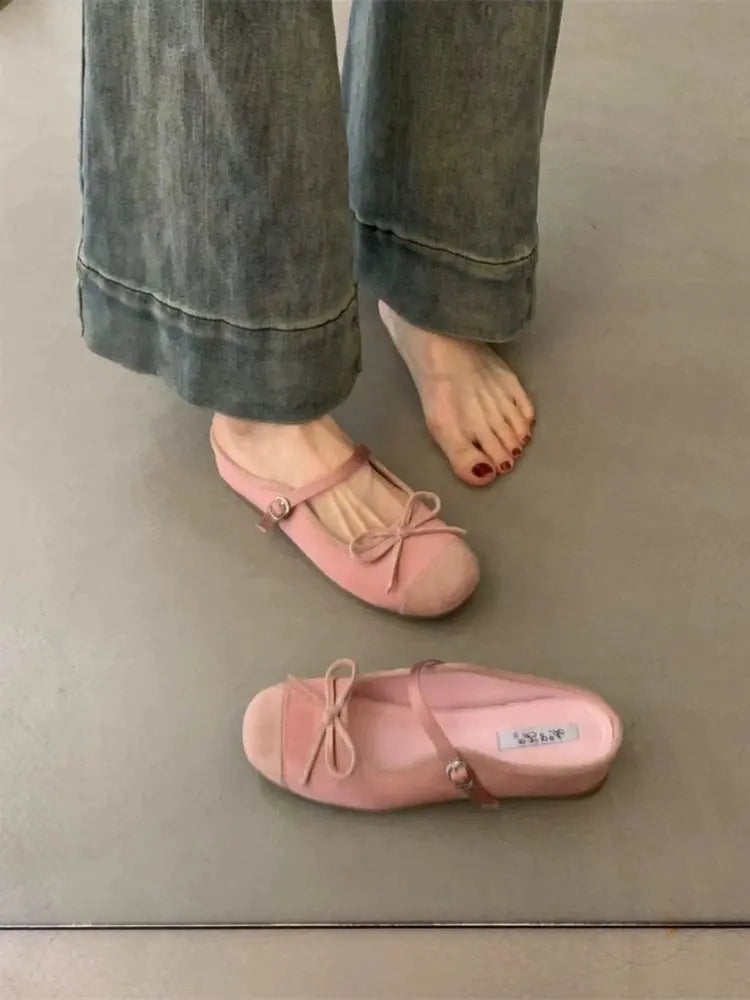LBSFY -Women's Bow Toe Half Slippers Summer Non-Slip Inner Heightening Mary Jane Shoes for Women Soft Soled Breathable Sandals Slippers