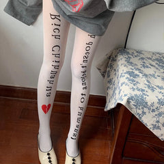 Lbsfy Korea Design Engligh Letter Printed Silk Stockings Heart Bow Tie Print Pantyhose Japanese Lolita JK Tights Gothic Cosplay Socks