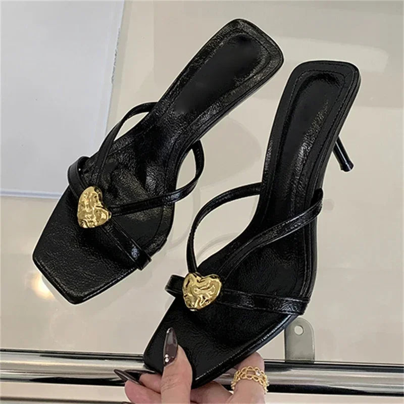 LBSFY -Summer Fashion Square Toe Women Slippers Narrow Band Sandals Thin Low Heels Party Female Slide Shoes Zapatos De Mujer