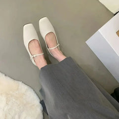 LBSFY - Spring New Brand Women Flats Fashion Square Toe Shallow Mary Jane Shoes Soft Casual Ballet Shoes Slingback Shoes