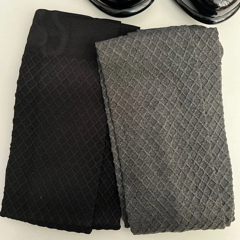 Lbsfy Black Grey Tights Stockings Women High Waist Elastic Pantyhose Solid Color Plaid Jacquard Cotton Leggings Ladies Basic Tights