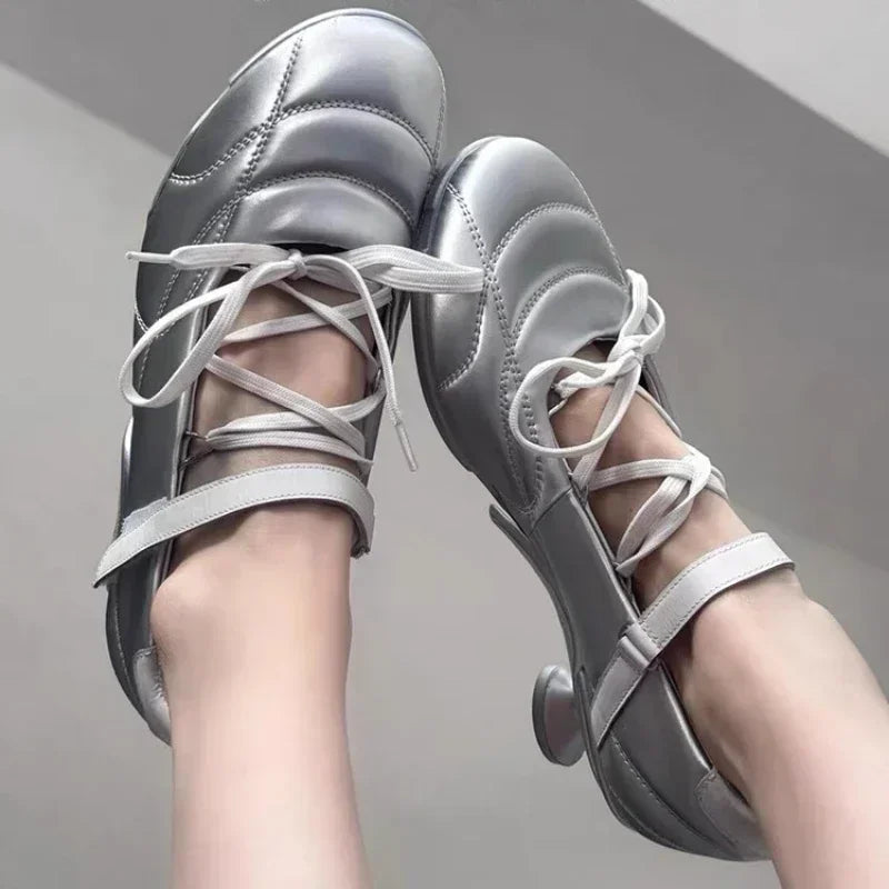 Lbsfy  High Heel Ballet Shoes Women Round Toe Cross Lace Up Strange Shoes Sporty Style Low Heel Mary Jane Shoes Women Pumps