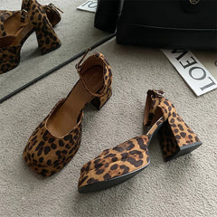 LBSFY  -   Spring New Brand Women Sandal Shoes Fashion Round Toe Close Toe Ankel Strap Mules Square High heel Dress Pumps