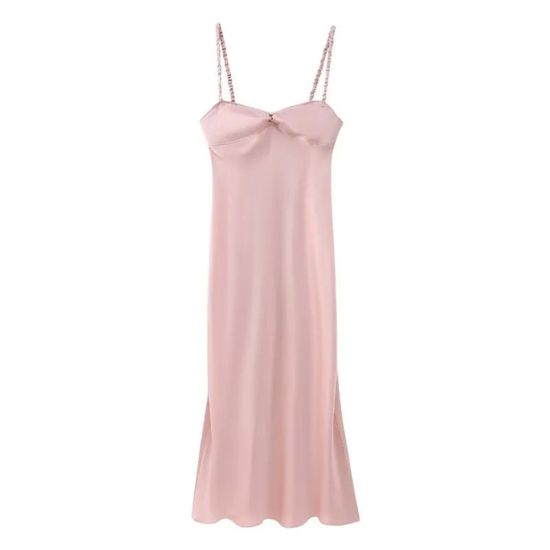 LBSFY -Satin Solid Color Pink Sweet Casual Long Dress Backless Sexy Sleeveless Slim Women Summer Dress Female Clothing 2025 New