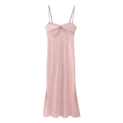 LBSFY -Satin Solid Color Pink Sweet Casual Long Dress Backless Sexy Sleeveless Slim Women Summer Dress Female Clothing 2025 New