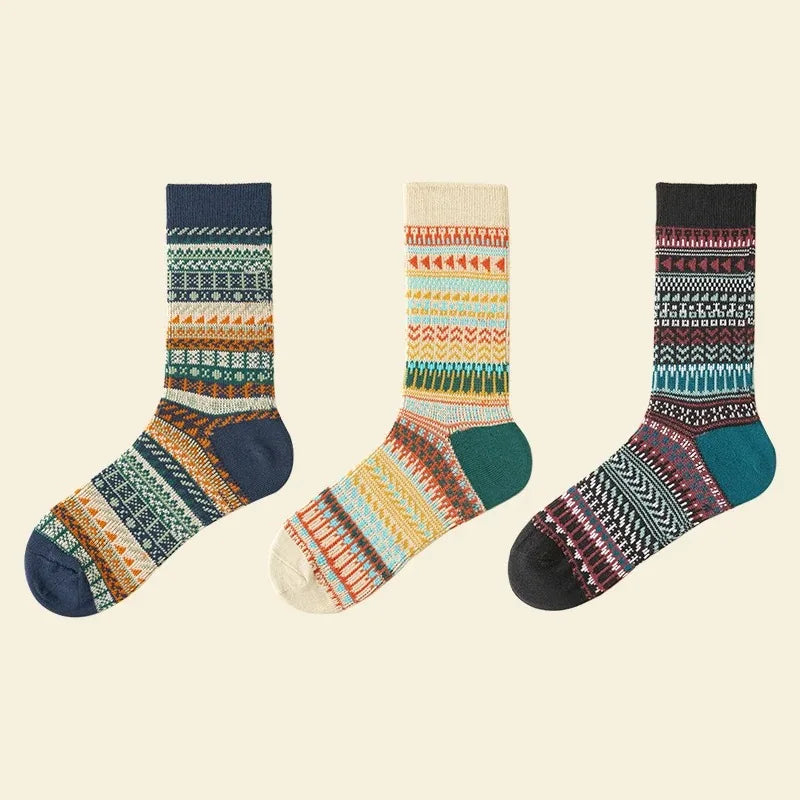 Lbsfy 3 Pairs Winter Thick Warm Cotton Men's Sock Retro High Quality Casual and Breathable Crew Socks Unisex Funky Vintage Couple Sock