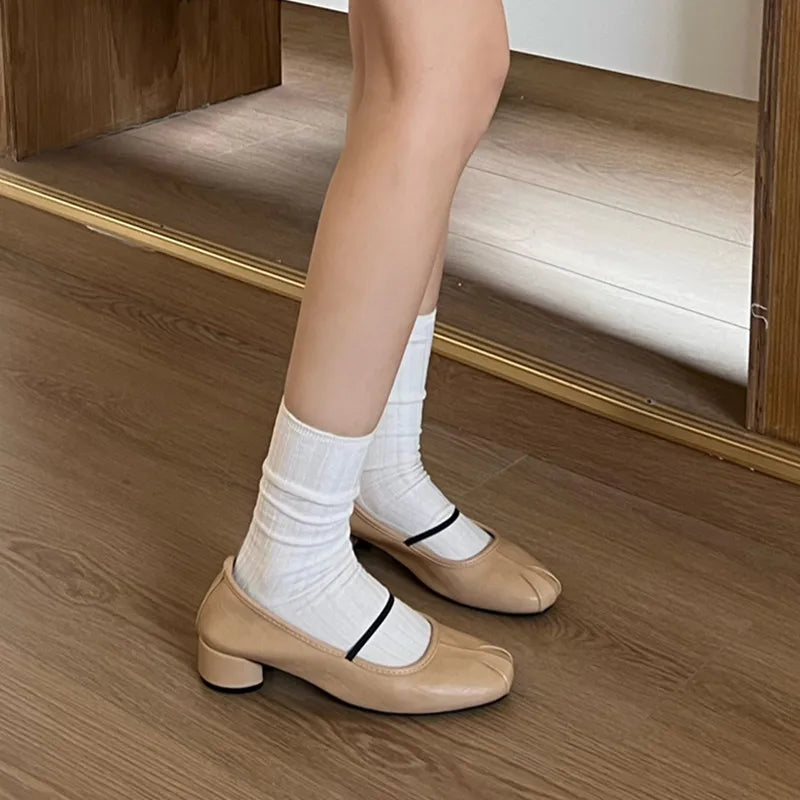 LBSFY  -Women Flat Shoes Fashion Low Heel Ladies Round Toe Mary Jane Shoes Soft Sole Shallow Slip On Ballerinas Shoe