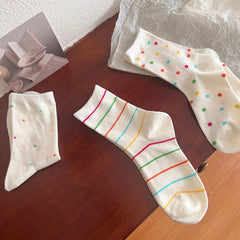 Lbsfy Women Socks Cotton Spring Autumn Winter Streetwear Harajuku Sock Girls Gift White Striped Polka Dots Socks Calcetines Kawai Soks