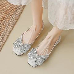 LBSFY  -  35-43 Point Toe Shoes Women Flat 2024 New Rhinestone Bean Shoes