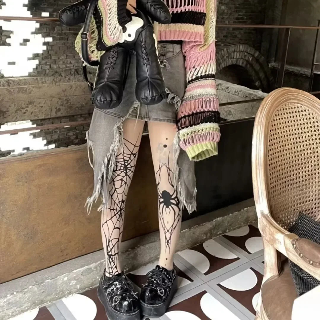 Lbsfy New Vintage Dark Gothic Sexy  Fishnet Tights Women Emo Alternative Spider Web Witch Pantyhose Y2k E-girl Cyber Punk Socks