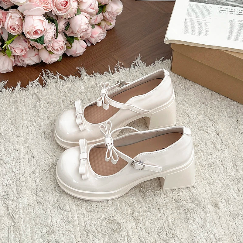 LBSFY -New Platform Thick Heel Women Mary Jane Shoes Fashion Butterfly-knot Dress Shoes Ladies Outdoor Leather Pumps