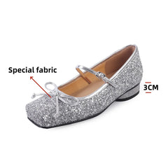 LBSFY  -  New Women's High Heels Genuine Leather Mary Jane Pumps Glittes Party Wedding Shoes Woman Low Heels Comfort Casual Shoes