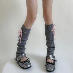 Lbsfy Korea Women Tie Bow Calf Socks Vintage Knit Wool Leggings Covers Socks Y2K Winter Thickened Leg Warmers Harajuku Jk Sleeve