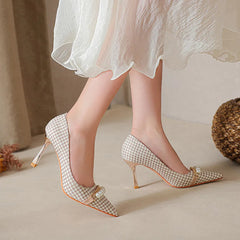 LBSFY  -  Size 31-44 Pearls High Heels Pointed Toe Women Party Dress Shoes