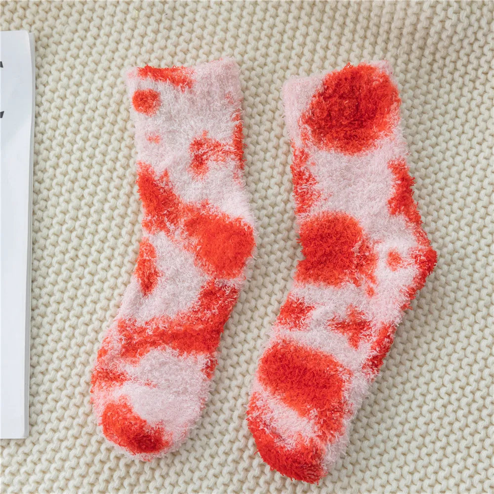 Lbsfy Socks Women Tie-dye Socks Ladies Warm Knee Winter Printing Thickened Coral Mink Fleece Girls Gift Hip Hop Floor Socks Stockings