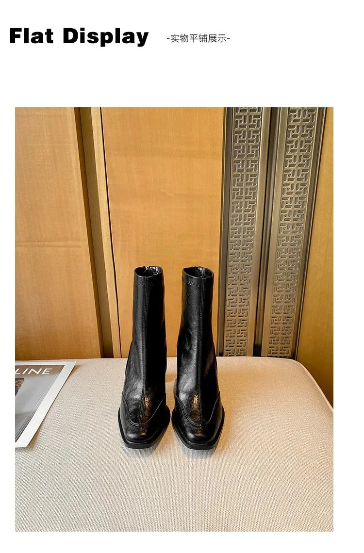 LBSFY -2025 Vintage High Heel Women Ankle Boots Fashion Square Toe Short Booties Autumn Winter Ladies Shoes Botas Mujer