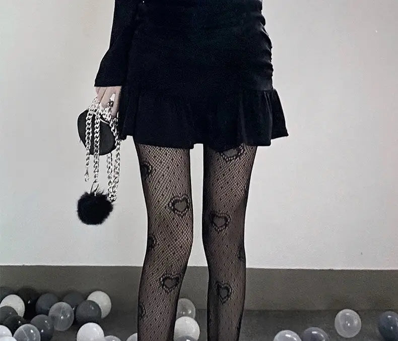 Lbsfy Lolita Girls Cute Pentacle Print Tights Women Sexy Gothic Punk Magical Five-Pointed Star Mesh Fish Net Pantyhose Body Stockings