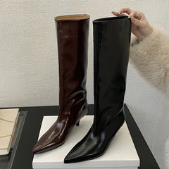 LBSFY -Winter New Fashion Knee-High Boots Women Pointed Toe Elegant Thin Low Heel Casual Ladies Pumps Shoes Long Botas Mujer