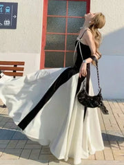 LBSFY -Elegant Patchwork Spaghetti Straps Evening Party Dress Slim Waist Summer France Wedding Fashion Women Concert Long Robe 2025 New