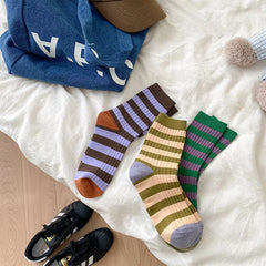 Lbsfy Socks Women Autumn Spring Winter Korea Style Harajuku Street Sport Cotton Stripes Casual Skateboard Mid-tube Sock For Girls Gift