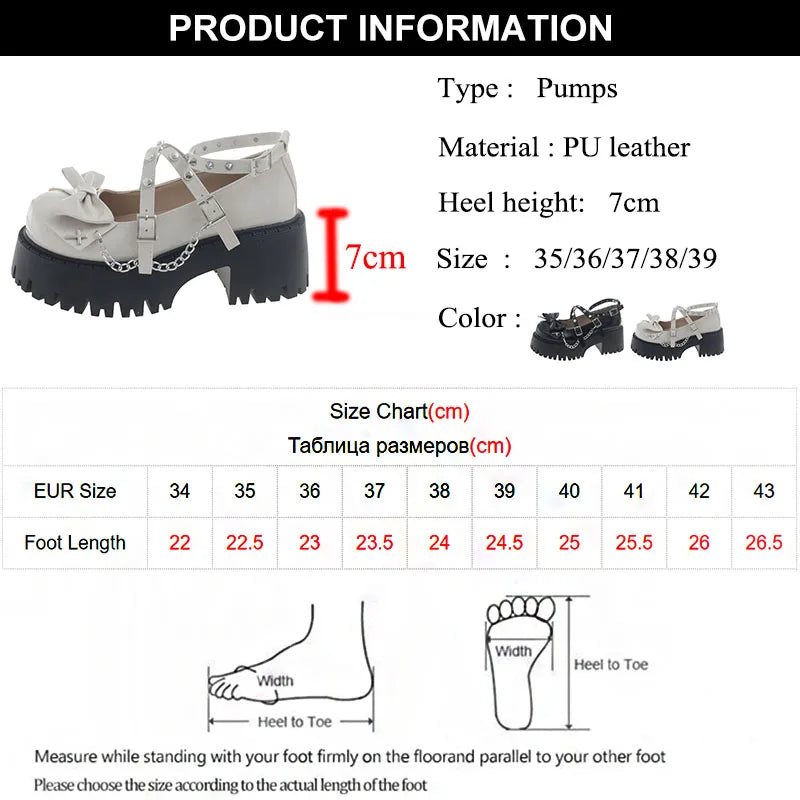 LBSFY  -  Y2K Rivet Ankle Strap Mary Janes Women 2024 New Chain High Heels Platform Pumps Woman Bowknot Thick Bottom Punk Gothic Shoes
