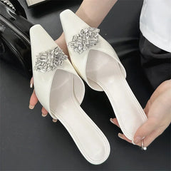 LBSFY -Rhinestone Pointed Toe Women Slippers Mule Shoes Elegant Spring Summer High Heels Zapatos De Mujer