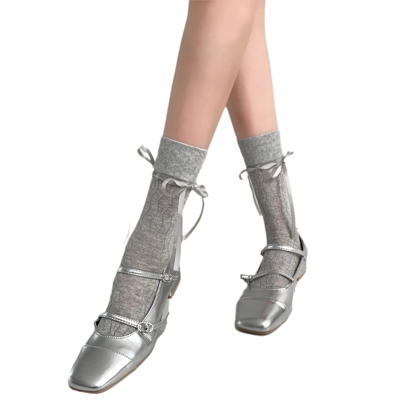 Lbsfy Women's Socks Lolita Trendy Socks Lace Style New Solid Color Spring Summer Thin Ballet Princess Bow Mid Tube Stacked funny Socks