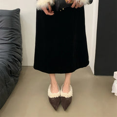 LBSFY  -  2024 Lamb Wool Inner Slippers Pointed End Imitation Suede Short Heel Outer Slippers Autumn/winter Color Block Woman Shoes 35-40