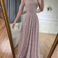 LBSFY  -Pink Beaded Glitter One Shoulder Wedding Dress A-line vestidos de noche Land-Length