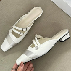 Lbsfy New Summer Woman Slipper Low Heel Elegant Dress Shoes Shallow Comfort Slides Narrow Band Design Sandals Women Pantuflas Mujer