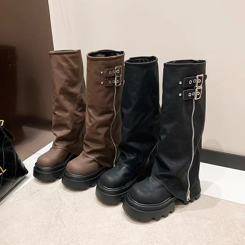 LBSFY -Designer Thick Soled Boots Western Knight Boots Long Tube Boots for Women in Autumn and Winter, Knee Length Slim High Tube Boot